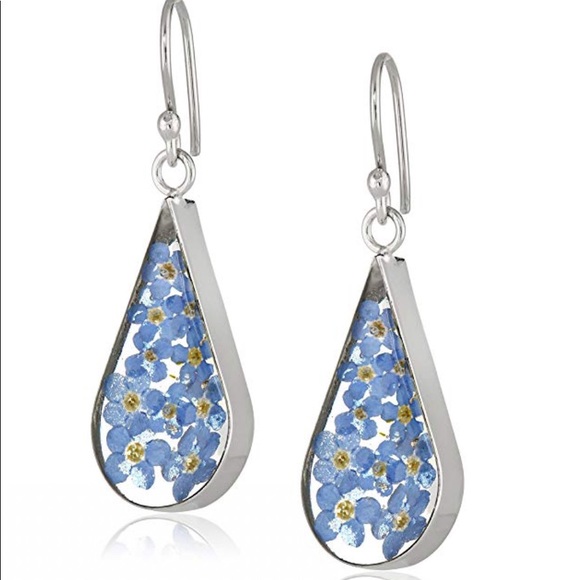 Jewelry - Sterling Silver Pressed Flower Teardrop Earrings
